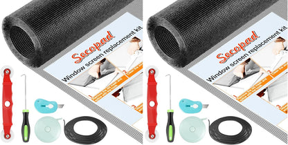Secopad Window Screen and Screen Door Mesh Repair Kit, Black, 48in x 177in | Replacement Tools Kit, Easy to Install, Extra Large, Durable Fiberglass, Pet and Kid Friendly, For Window Door Patio & Porch