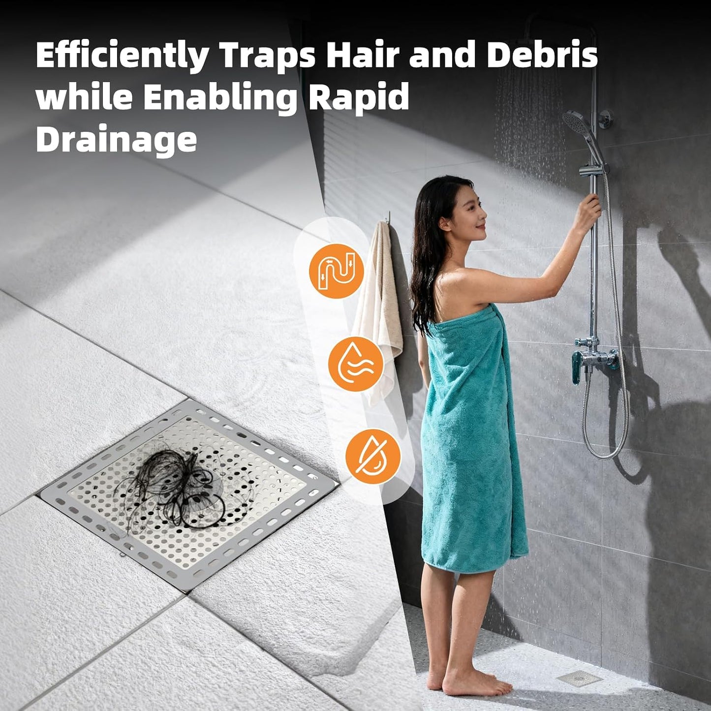 Hibbent Upgraded Shower Drain Hair Catcher for Bathroom Floor 4" Drain, Anti-Clogging Shower Drain Cover, Stainless Steel & Silicone Drain Strainer with Handle, Shower Drain Protector, Grey