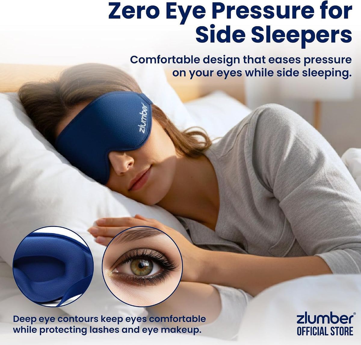 Zlumber Premium Eye Sleep Mask for Men & Women - 100% Blackout 3D Contoured Night Eye Mask for Sleeping, Travel Eye Mask & Side Sleeper Mask, Zero Eye Pressure, Adjustable