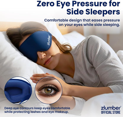 Zlumber Premium Eye Sleep Mask for Men & Women - 100% Blackout 3D Contoured Night Eye Mask for Sleeping, Travel Eye Mask & Side Sleeper Mask, Zero Eye Pressure, Adjustable