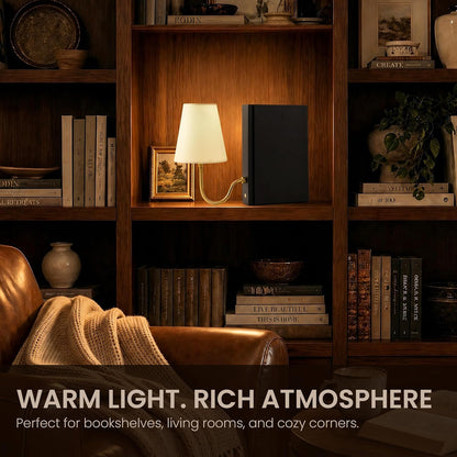 AELS Solid Wood Bookshelf Lamp with Bulb, Cordless Rechargeable Touch Dimmable Table Lamp with Linen Fabric Shade, Modern Decorative Bookend Lamp for Bedroom, Office & Bookshelf Decor, Dark Brown