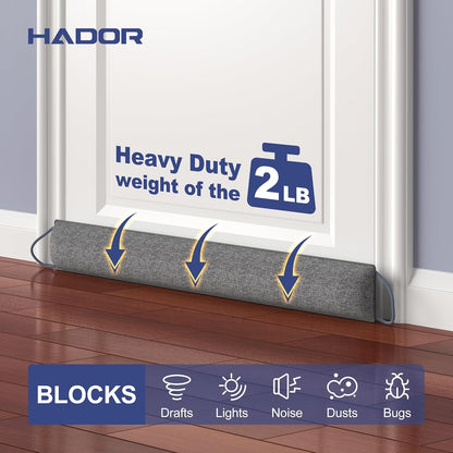 HADOR 30 Inch Weighted Door Draft Stopper - Under Door Snake Pillow, Blocks Cold Air/Wind/Noise, Heavy Duty Soundproof Bottom Filler (Covers Gaps Up to 3"), Winter Patio Sliding Window Seal, Grey | Weighted Under Door Gap Filler, Blocks Drafts, Cold Air,