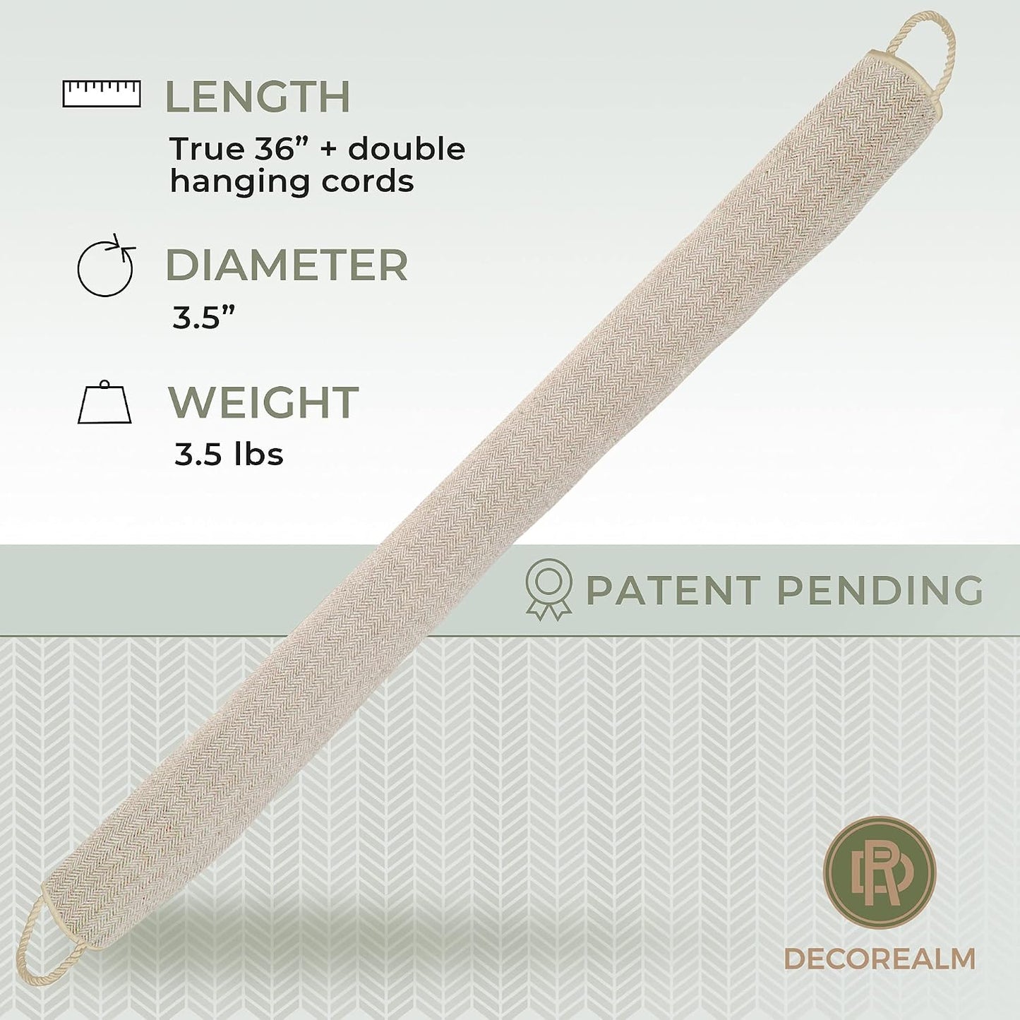 Under Door Draft Stopper and Blocker, Draft Guard for Doors and Windows, Decorative Fabric Cylinder Blocker Provides Weighted Door Insulation by DECOREALM (Beige, 36 Inches)