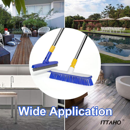 2 Pack Grout Brush with Long Handle, 56.5'' Swivel Grout Cleaning Brush,V-Shape Grout Scrub Brush, Extendable Handle Grout Cleaner Brush for Tile Floors，Bathroom,Baseboard,Shower,Corner