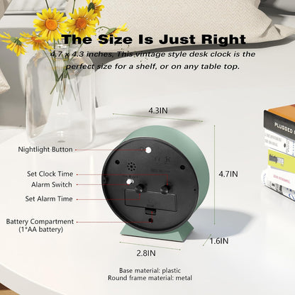 AYRELY® 4.5" Analog Alarm Clock, Small Retro Desk Clock and Table Clock