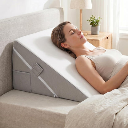 Bed Wedge Pillow, Foam Wedge Pillow for Sleeping, Reading, Sitting Up and Leg Elevation, 2 Piece Wedge Pillow Set