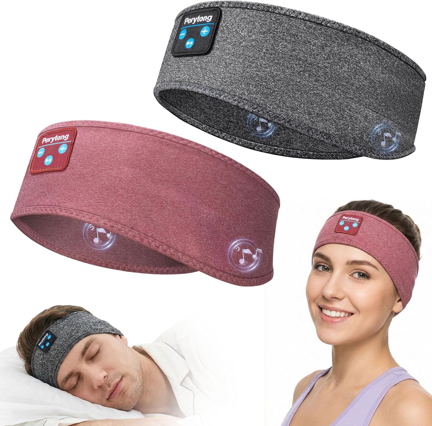 Perytong 2 Pack Sleep Headphones, Sleeping Headphones | Bluetooth Headband with Ultra-Thin HD Stereo Speaker, Wireless Headphone for Sports, Insomnia, Yoga, Air Travel, Meditation
