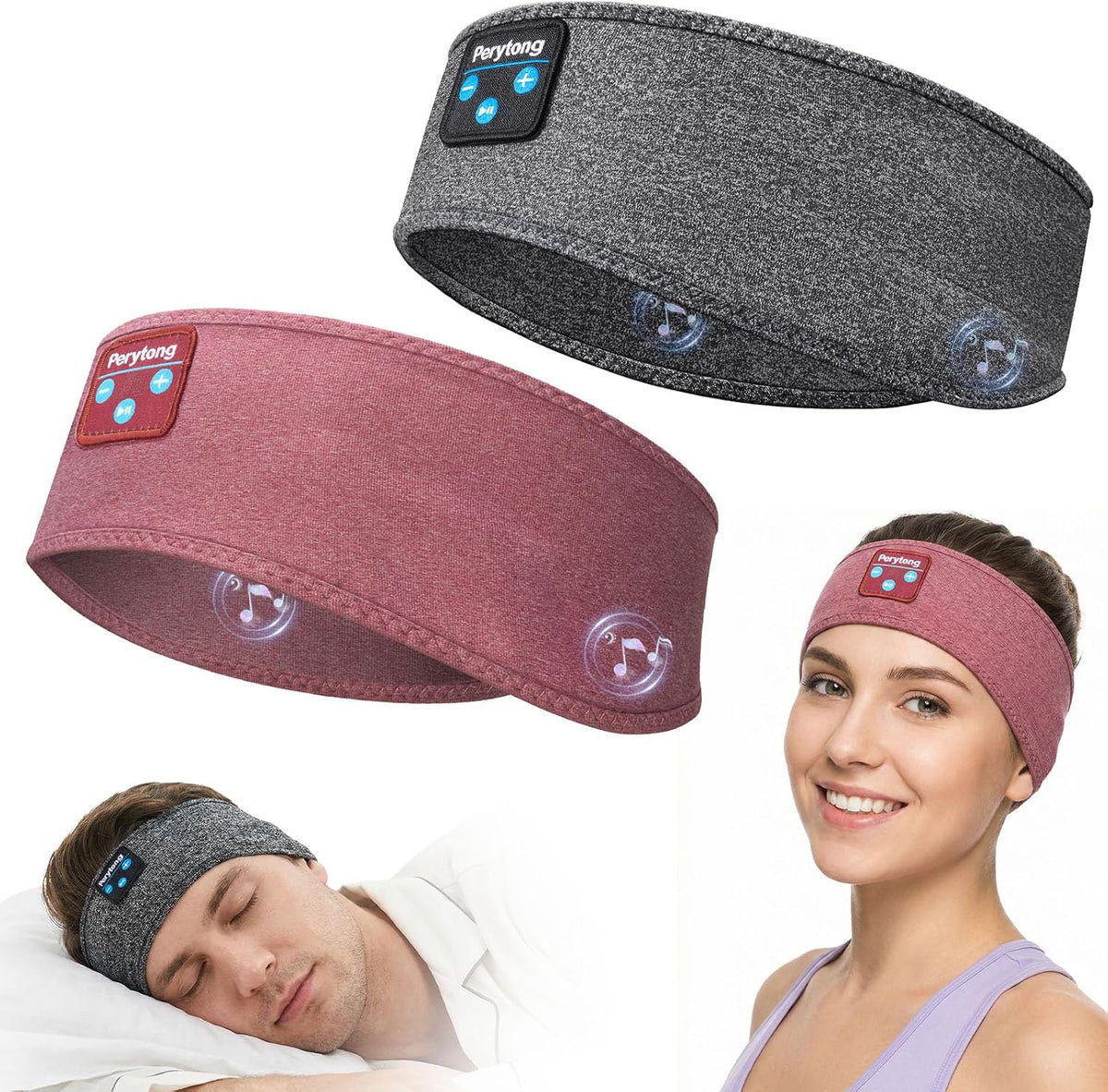 Perytong 2 Pack Sleep Headphones, Sleeping Headphones | Bluetooth Headband with Ultra-Thin HD Stereo Speaker, Wireless Headphone for Sports, Insomnia, Yoga, Air Travel, Meditation