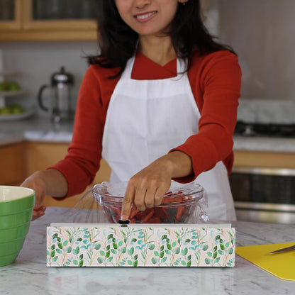 Chicwrap Veggies Refillable Plastic Wrap Dispenser - Includes One 12" x 250' Roll of Professional Grade Plastic Wrap - BPA Free and Kosher Certified - Reusable Dispenser w/Slide Cutter | Reusable Plastic Wrap Dispenser with Four Non-Slip Rubber Feet and