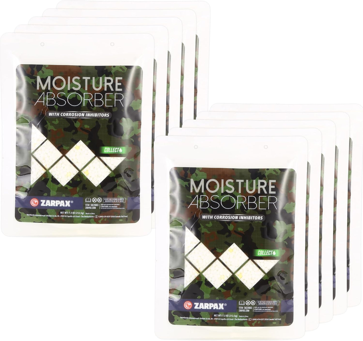Zarpax Moisture Absorber Sachets Activated Charcoal 7.5 oz/212g - Remove Excess Moisture In Air & Odor - Desiccant Dehumidifier for Closet, Drawer, Storage - Dampness & Humidity Control - Set of 5