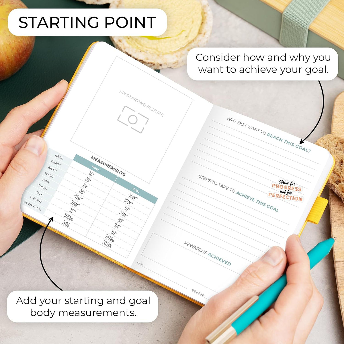 Clever Fox Food Journal for Women & Men, Weight Loss Tracker, Aquamarine