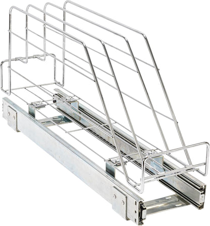 Household Essentials Glidez Multipurpose Chrome-Plated Steel Pull-Out/Slide-Out Storage Organizer for Cookware and Bakeware - 2-Tier Design - Fits Standard Size Cabinet or Shelf, Chrome