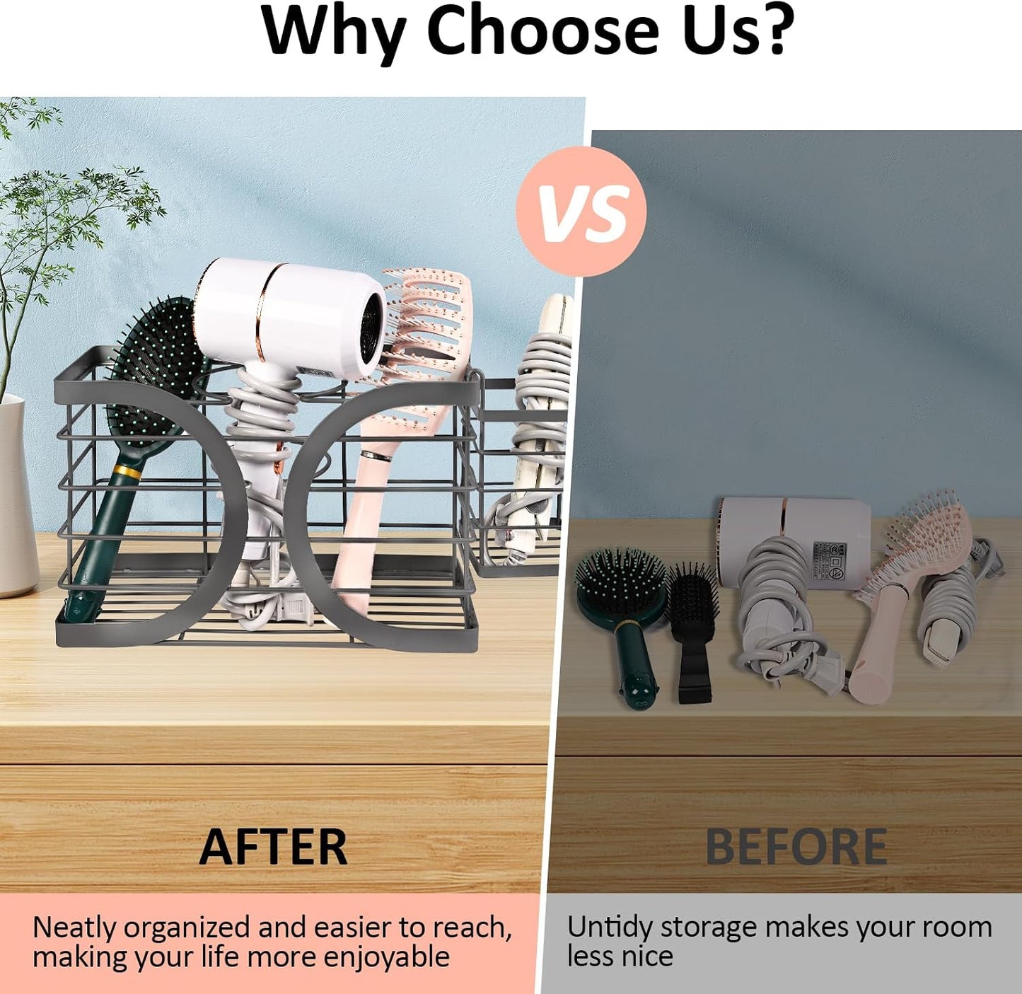 Elegant White Cabinet Door/Wall Mounted 3-in-1 Hair Dryer Holder | Stylish Bathroom Organiser, For Hair Dryer & Straightener, Hair Brush & Accessories