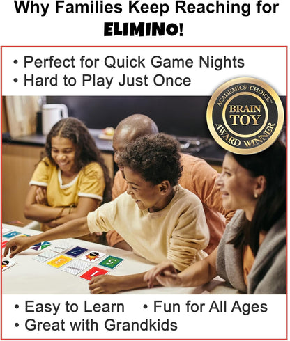 Elimino Family Card Game – Fast, Easy to Learn Card Game for Kids, Adults & Grandparents | Ages 7+, 2–5 Players | Family Game Night Gift