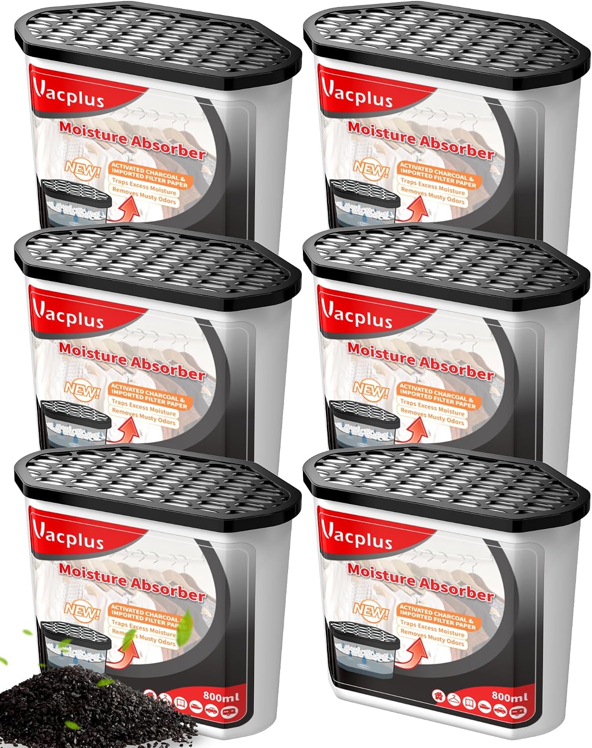 Vacplus Moisture Absorber, 10.5 OZ, Strong Absorption, Lavender | Closet, Bathroom, Car, Odor Eliminator, Dehumidifier Bucket, 6 Pack
