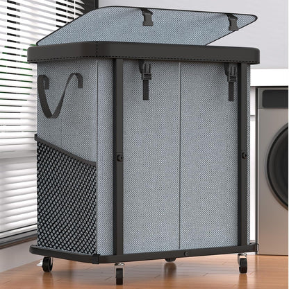Laundry Hamper with Wheels,150L Leather Patchwork Clothes Hamper Black | Rolling Laundry Basket with Sturdy Metal Frame, Removable Washable Bag,Tall Clothes Sorter for Bedroom, Laundry Room, Dorm