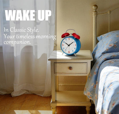4.5" Analog Alarm Clock for Heavy Sleepers, Loud Battery Operated Alarm Clocks with Light, Metal Silent Desk Clock for Bedrooms, Retro Bedside Clocks for Kids Girls Women Mother Seniors, Pink