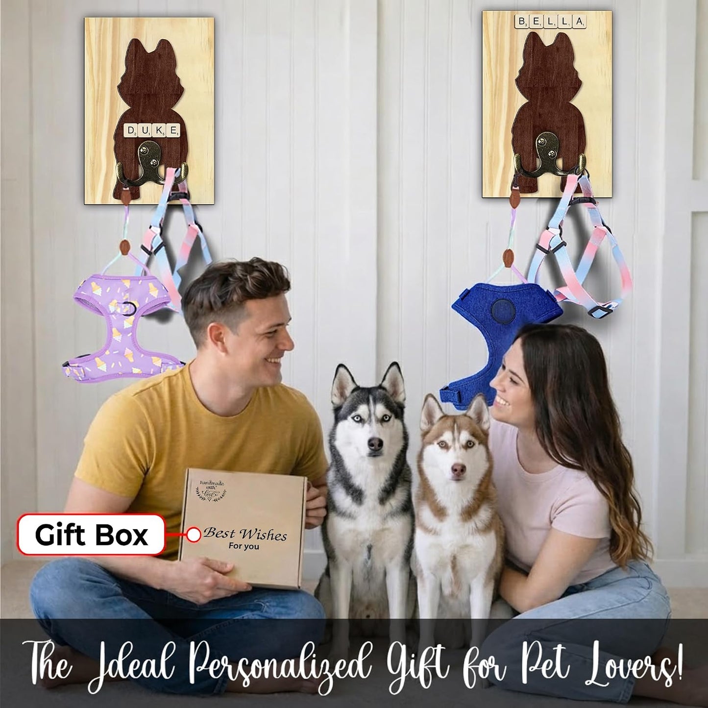 Dog Leash Holder Wall Mount, Pet Harness Hanger with Scrabble Letters, Dog Collar Organizer for Entryway, Memorial Cat Leash Holder for Wall, Pet Loss Gifts, Keepsake, Home Decor PF212-NAT