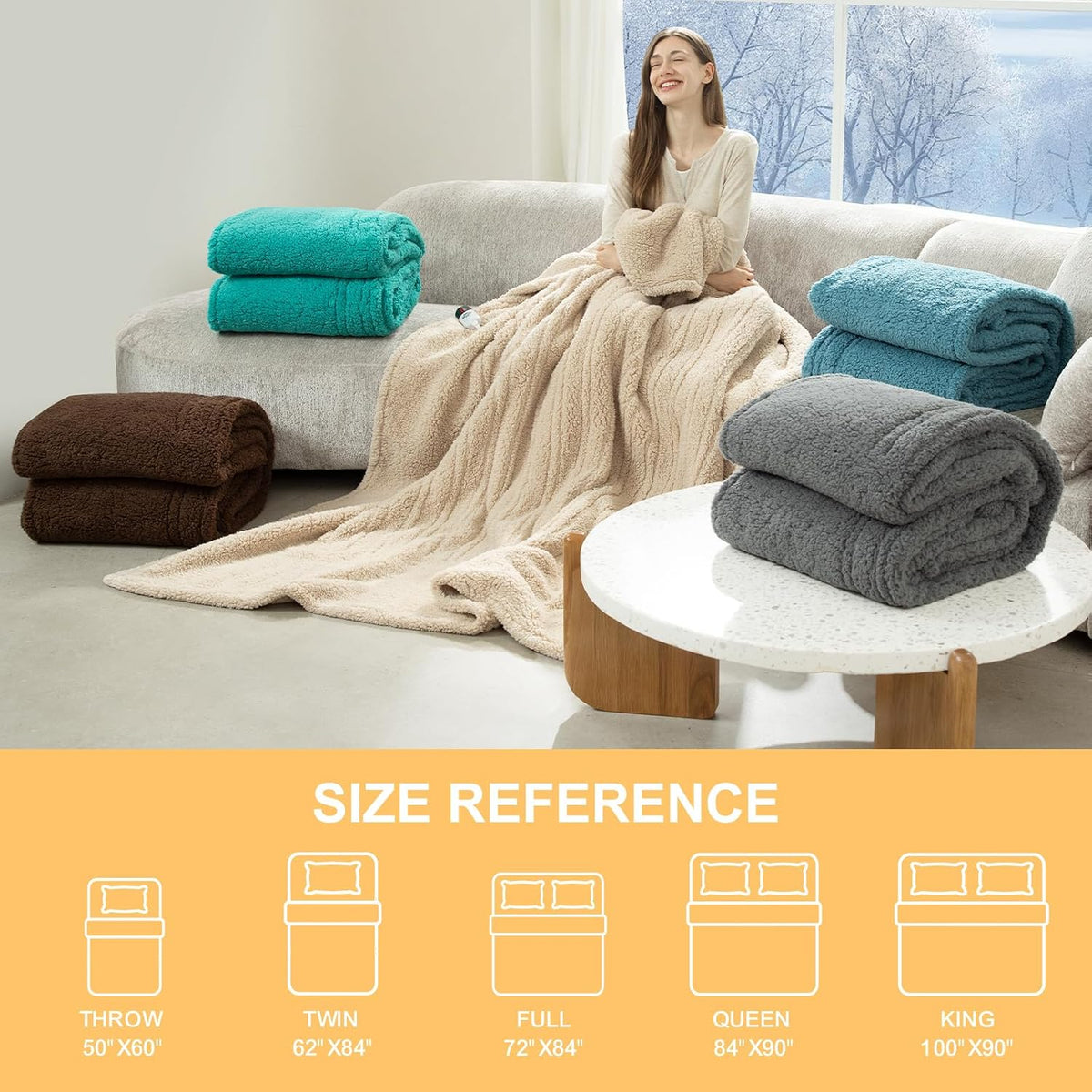 Heated Throw Blanket 50"X60", Soft Sherpa, 4 hrs Auto Shut Off