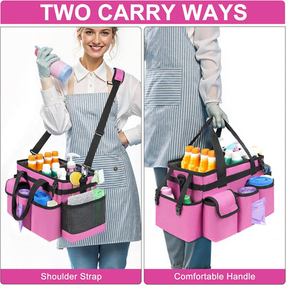 Cleaning Caddy Bag,Large Cleaning Supplies Organizer with Handle for Housekeepers,Purple