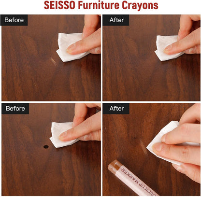 Furniture Repair kit, Wood Scratch Cover Markers*6 and Wax Filler Sticks*6 with Sharpener- 13Pack, Furniture Markers Touch Up Kit for Cover Ups Wooden Floors, Tables, Desks, Carpenters, Stains, Holes