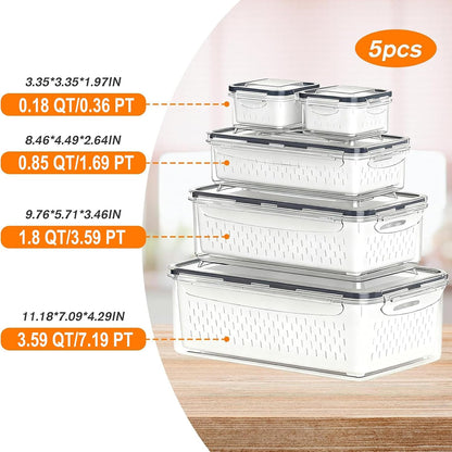 KUK Fruit Storage Containers for Fridge, Leakproof Food Containers with Removable Colander, Fruit Containers for Fridge BPA Free Produce Containers Keep Vegetables Berry Meat Fresh Longer