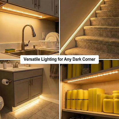 6.5ft Motion Sensor LED Light Strip Battery Powered, Tool-Less Under Cabinet Lighting with Hook and Loop Battery Box, 3 Modes (Always-On/Motion/Off), Warm White 3000K for Gun Safe, Closet, Underbed