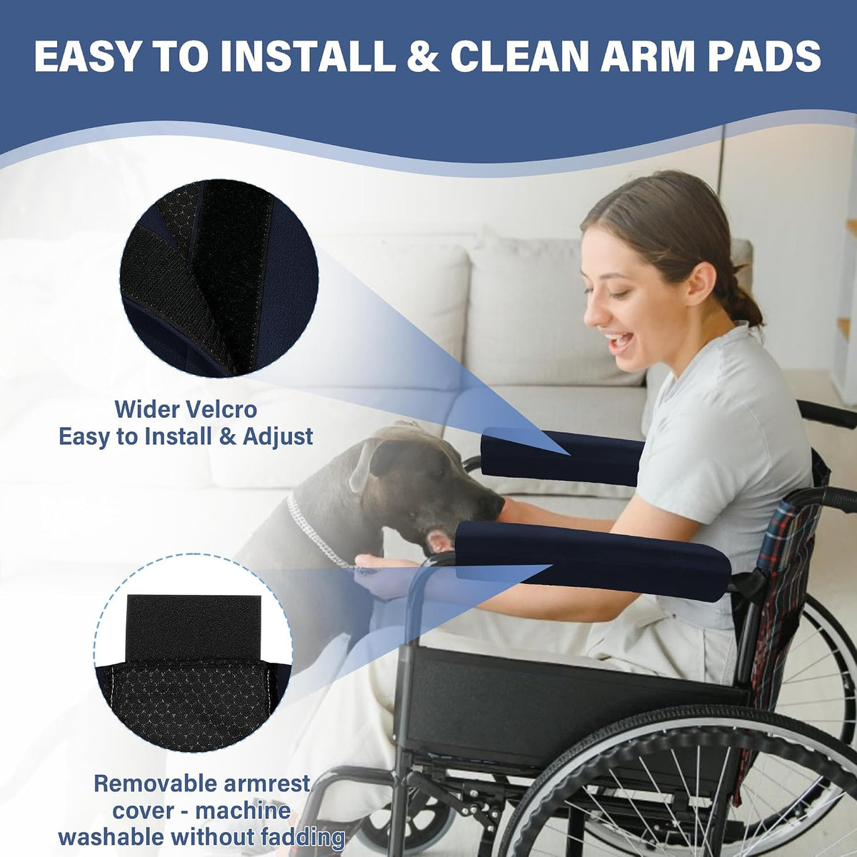 SPRING SEAON Wheelchair Armrest Covers, Soft Suede Memory Foam Pads, 1 Pair