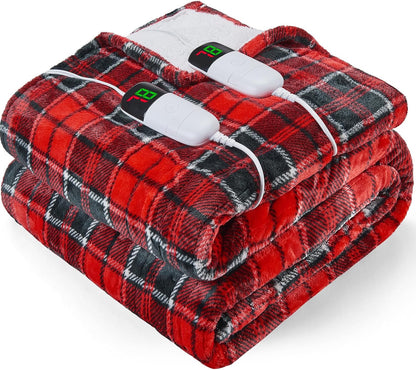 Heated Blanket Electric Throw 50X60 Heating Blanket with 10 Heating Levels 8 Hours Auto Off, Blue Plaid Sherpa Blankets Winter Warmer, Home Decor for Couch Bed Office,Gifts for Mom, Women,Washable