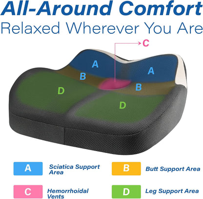 Allaboutsla Car Seat Cushion for Driving, Car Seat Pillow for Short Drivers | Ergonomic Memory Foam Seat Cushion for Pain Relief, Adult Booster Seat for Car, Butt Cushion for Car, Truck, Office, B&G