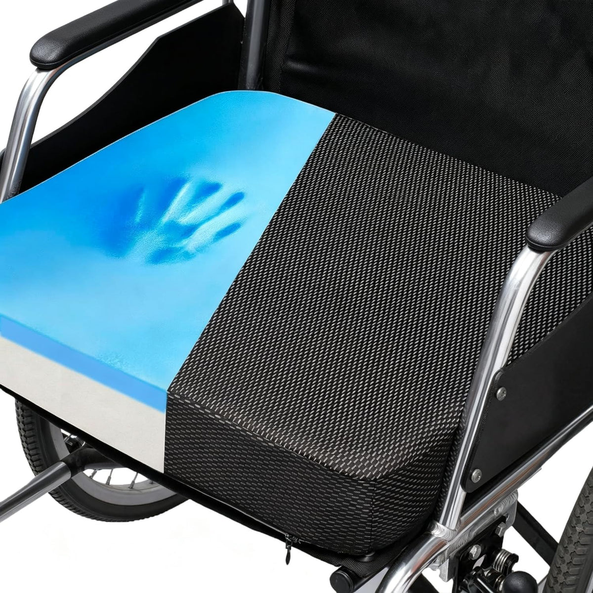 Ifoam Gel Infused Memory Foam Layer Wheelchair Cushion - Seat Cushion for Wheelchair-OfficeChair, Kitchen Chair-Pressure Sore and Tailbone Pain Relief-High Dense Polyfoam Base (Black,18x16x3 inch)