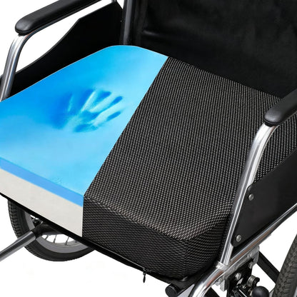 Ifoam Gel Infused Memory Foam Layer Wheelchair Cushion - Seat Cushion for Wheelchair-OfficeChair, Kitchen Chair-Pressure Sore and Tailbone Pain Relief-High Dense Polyfoam Base (Black,18x16x3 inch)
