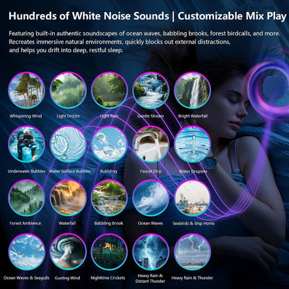 Under Pillow Speaker for Sleeping, APP Smart Control Bluetooth Pillow Speaker with Hundreds of Varieties White Noise, 4-Speed Timer Adjustment, 30 Hours Battery Life for Sleep Aid