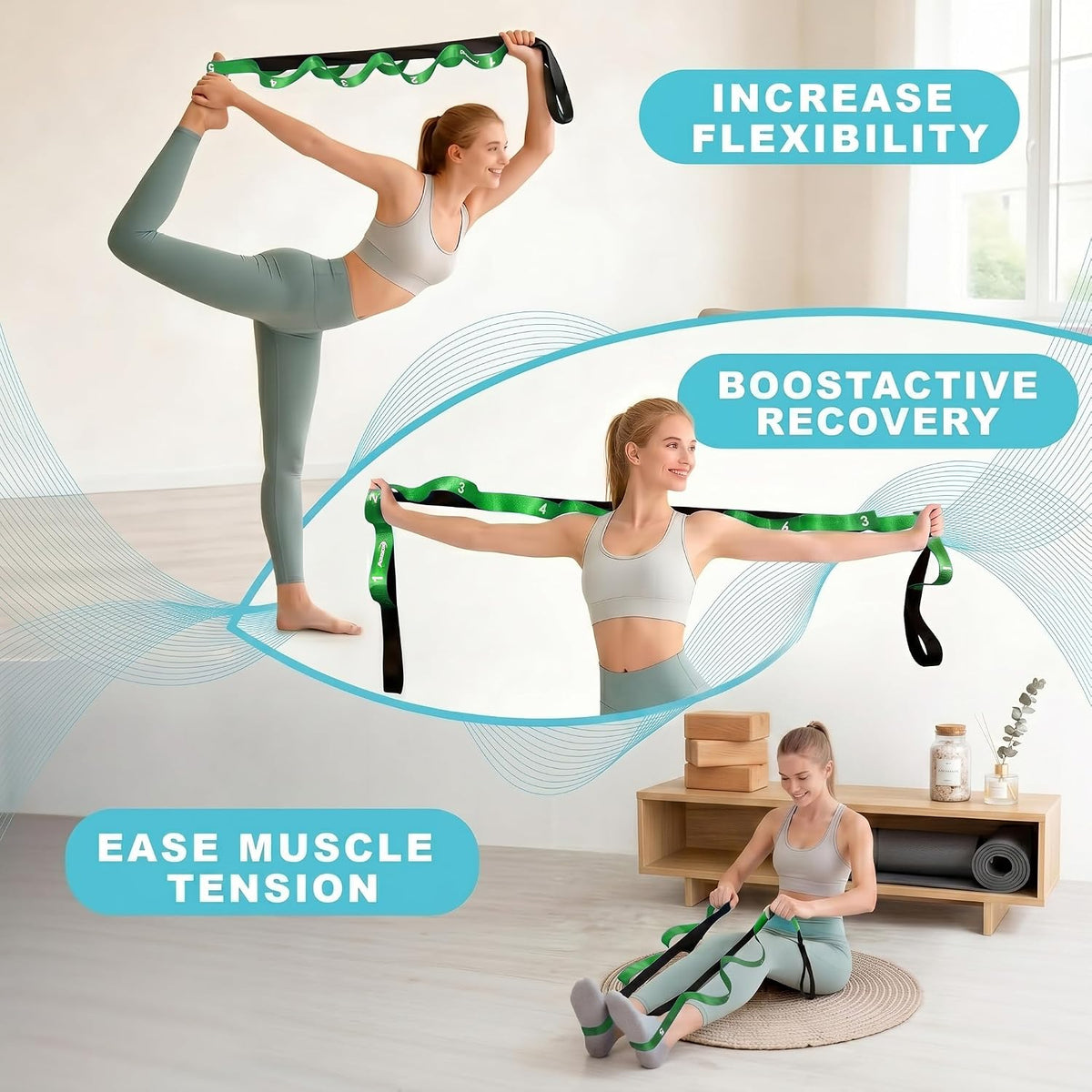 Acozycoo Stretching Strap with Loops for Physical Therapy,Knee,Calf,Back