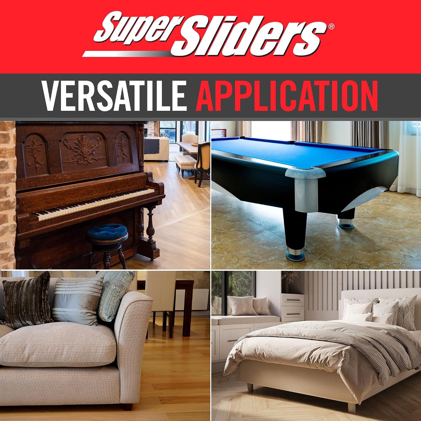 Super Sliders 5-3/4" x 9-1/2" XL Oval Reusable Furniture Sliders for Carpet, Anti-Slip Protective Furniture Moving Pads for Beds, Sofas, Dressers, Set of 4, Brown