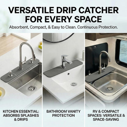 Cuttable Kitchen Sink Faucet Mat: 2PCS 30"Lx5.5"W DIY Splash Guard for Irregular Sink 2, 3 holes, Soap Dispenser & Air Gap - Bathroom Counter Protector Drip Catcher with Pre-Cut Center Hole, Grey