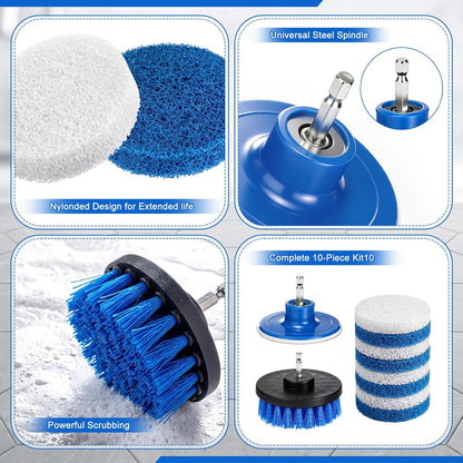 10 Pack 4 in Drill Powered Scrubber Pads Cleaning Kit | Drill Brush Attachment with Drill Brush, for Cleaning Bathrooms Showers, Tubs, Tile, Floors, Sinks, Toilets, Grime Removal