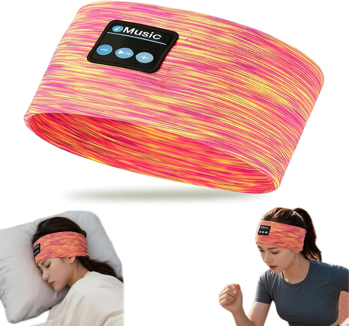 Sleep Bluetooth Headphones, Sleep Headphones Headband Wireless for Sleeping Side Sleeper, Wireless Sleep Earphones for Workout Sports Yoga Running Travel(Pinkish Yellow)