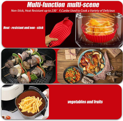 2 Pack Air Fryer Liners,8 Inch Silicone Airfryer Liners,Air Fryer Accessories,Reusable Baking Tray Oven Accessories,Replacement of Flammable Parchment Paper (Red Blue) (Black&Red&Blue)