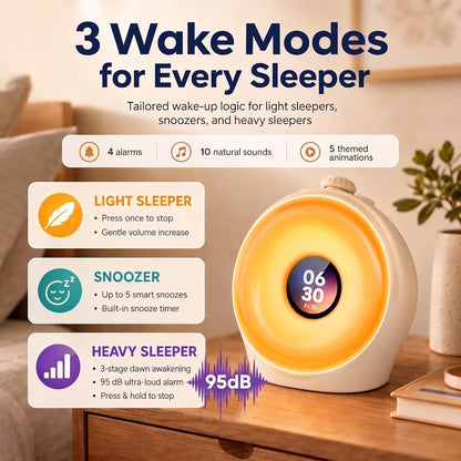 Sunrise Alarm Clock with 3 Unique Wake Up Modes for Every Sleeper, Sound Machine Night Light with 10 Natural White Noise Sounds and 8 Dimmable Ambient Mood Lighting for Bedrooms, Adults, Kids