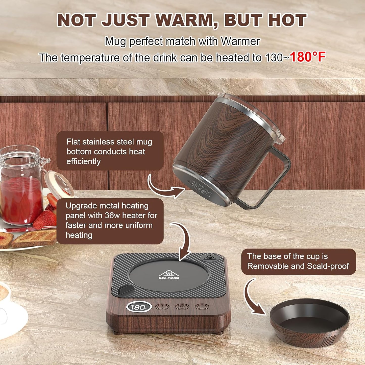 Felibeaco Coffee Mug Warmer & Mug Set for Desk, Smart Coffee Cup Warmer with 16oz Heated Mug, Cup Heater with Auto Shut Off for Office/Home, Coffee Gifts for Women/Men/Dad on Father‘s Day, Red