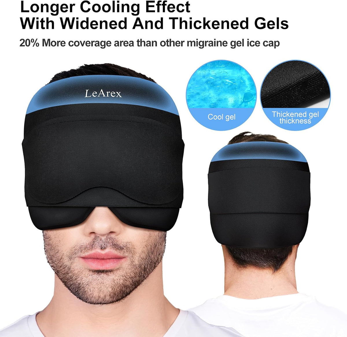 2 in 1 Migraine Relief Cap with Gel Eye Mask, Headache Relief Cap Ice Head Wrap Hot and Cold Therapy Hat Gift for Women for Headache Puffy Eyes Sinus and Tension Stress Relief (Light Purple)