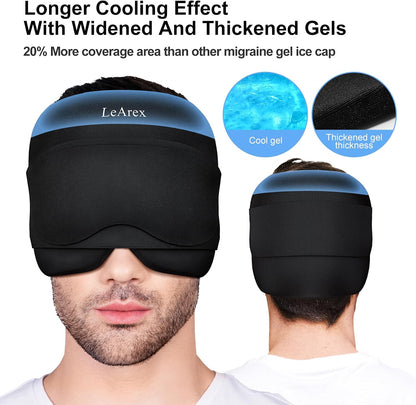 2 in 1 Migraine Relief Cap with Gel Eye Mask, Headache Relief Cap Ice Head Wrap Hot and Cold Therapy Hat Gift for Women for Headache Puffy Eyes Sinus and Tension Stress Relief (Light Purple)