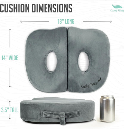 Cushy Tushy Premium Foldable Travel Seat Cushion - for Relief of Lower Back, Sciatic, Butt and Tailbone Pain - for Home & Office Use, Perfect for Travel or Driving - Coccyx Seat Cushion
