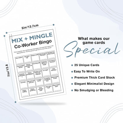 Find Someone Who Bingo Cards, 25 Unique Randomized 5x7 Sheets, Get to Know You Bingo Game for Adults, Ice Breaker Office Party Games, Team Building Games for Work, High Replay Value - A05