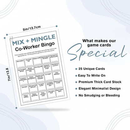Find Someone Who Bingo Cards, 25 Unique Randomized 5x7 Sheets, Get to Know You Bingo Game for Adults, Ice Breaker Office Party Games, Team Building Games for Work, High Replay Value - A05