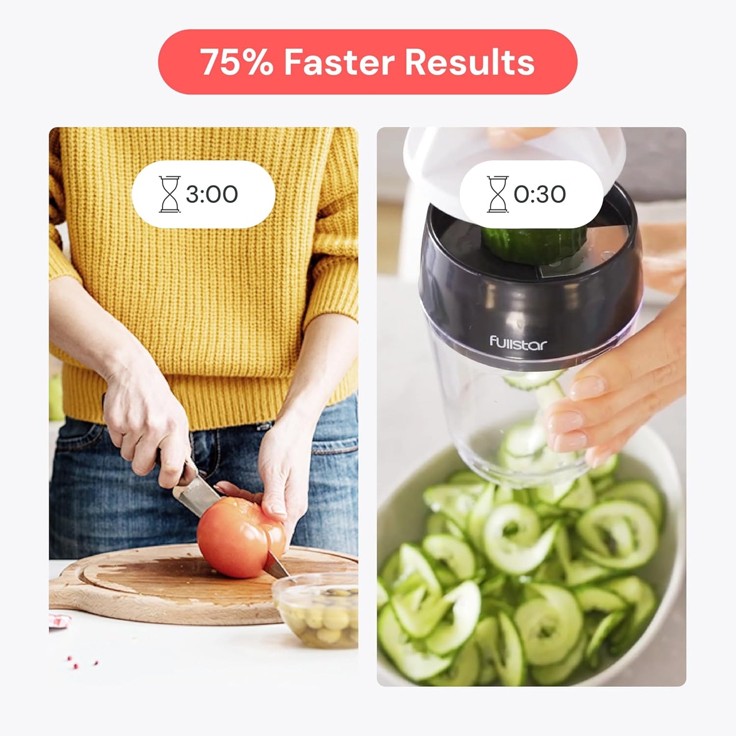 Fullstar Vegetable Spiralizer & Slicer, Veggie Noodle Maker Kitchen Gadget | 8 in 1 Compact Vegetable Slicer & Zucchini Noodle Maker with Sharp Stainless Steel Blades & A Safety First Design