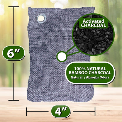 100g Bamboo Charcoal Bags (Pack of 10 Bags) - Activated Charcoal Odor Absorber - Reusable Bags for Homes, Cars, Closets, & Shoe Odor - Absorbs Odors & Moisture - Organic Sustainable Room Air Freshener