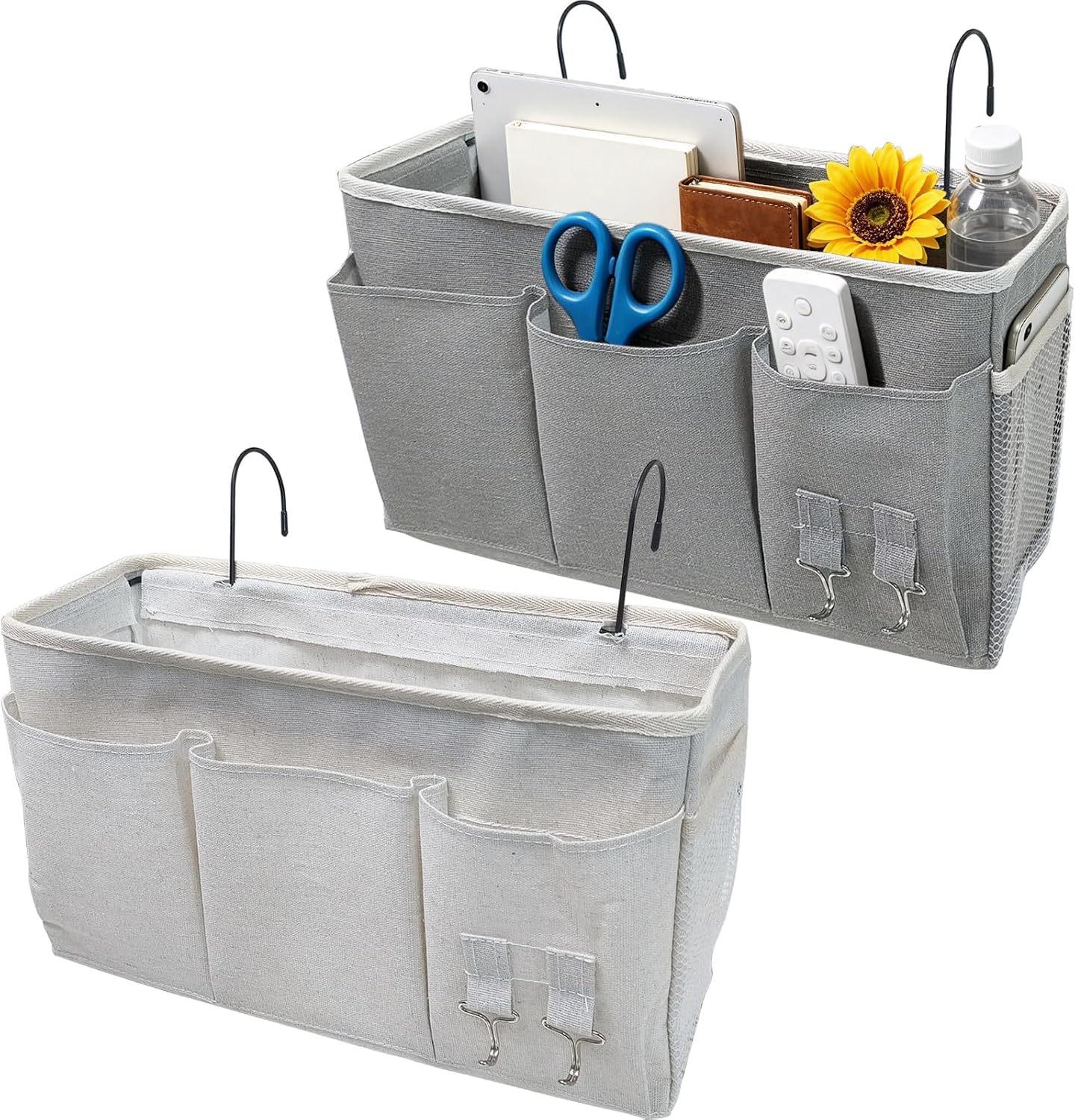 White Bedside Caddy Wall Bag for Dorm Bunk Hospital Beds, Stores Phone Books Glasses