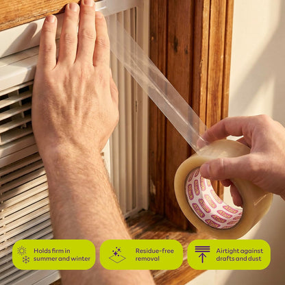 ATack Transparent Window Weather Sealing Tape, 2-Inch x 30 Yards, Clear Window Draft Isolation Sealing Film Tape- No Residue, Surface-Safe, Wood-Safe, Removes Cleanly